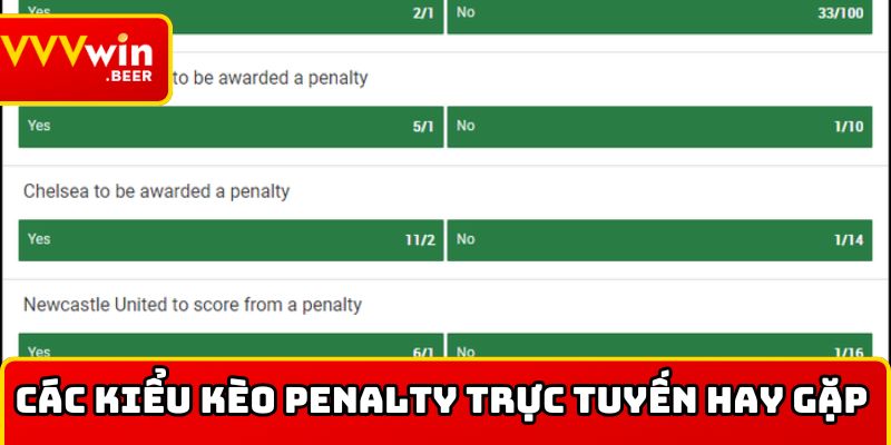 Các kiểu kèo penalty trực tuyến hay gặp
