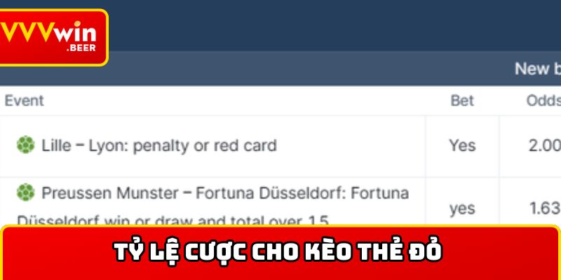 Tỷ lệ cược cho kèo thẻ đỏ